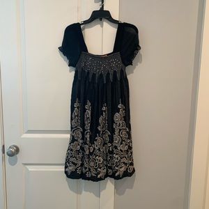 Black, tan above the knee dress